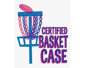 Affiche de disc golf, jeu de mots certifié « Basket Case », style riso, décoration amusante pour le bureau ou le coin détente des joueurs
