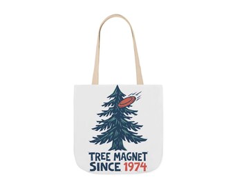 Disc Golf Tote Bag, Funny Tree Magnet Gift for Grandpa, Linocut Style Pine Print for Older Players