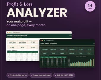 Profit and Loss Statement Template 2027, P&L Spreadsheet, Income Statement, Small Business, Google Sheets Excel