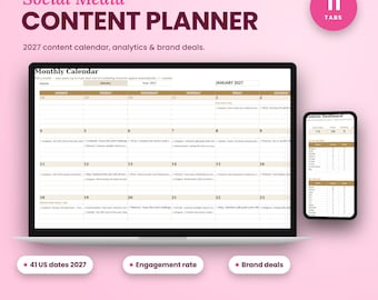 Social Media Planner 2027, Content Calendar Template, Content Planner, Instagram TikTok, Google Sheets Excel