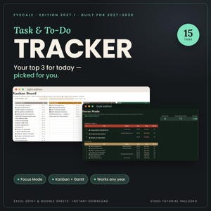 Task Tracker Spreadsheet 2027, To Do List Google Sheets, Project Management, Weekly Planner, Excel Template