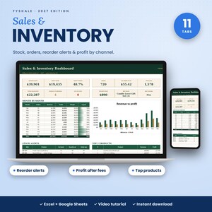 Inventory Tracker Spreadsheet 2027, Reseller Inventory, Stock Control, Sales Log, Small Business, Google Sheets Excel