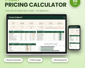 Pricing Calculator Spreadsheet, Handmade Pricing, Etsy Fee Calculator, Profit Margin, Craft Business, Google Sheets Excel