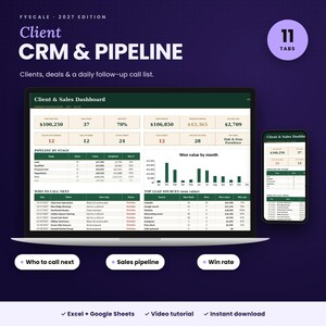 Client CRM Spreadsheet 2027, Customer Database Template, Sales Pipeline, Lead Tracker, Google Sheets Excel
