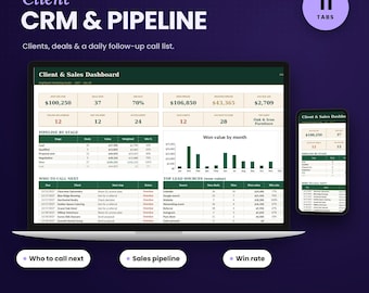 Client CRM Spreadsheet 2027, Customer Database Template, Sales Pipeline, Lead Tracker, Google Sheets Excel