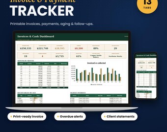 Invoice Tracker Spreadsheet 2027, Payment Tracker, Accounts Receivable, Overdue Invoice Log, Google Sheets Excel