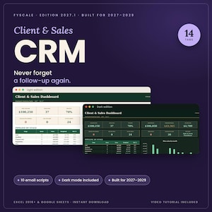 Client CRM Spreadsheet 2027, Customer Database Template, Sales Pipeline, Lead Tracker, Google Sheets Excel