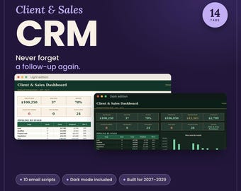 Client CRM Spreadsheet 2027, Customer Database Template, Sales Pipeline, Lead Tracker, Google Sheets Excel