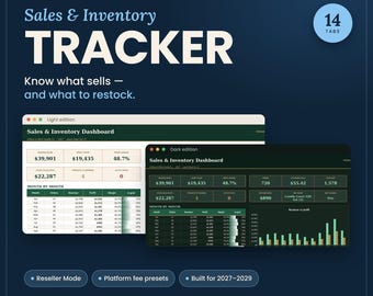 Inventory Tracker Spreadsheet 2027, Reseller Inventory, Stock Control, Sales Log, Small Business, Google Sheets Excel
