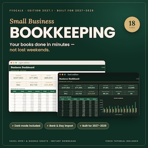 Small Business Bookkeeping Spreadsheet 2027, Income Expense Tracker, Profit Loss, Google Sheets Excel Template