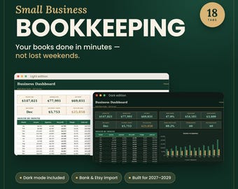 Small Business Bookkeeping Spreadsheet 2027, Income Expense Tracker, Profit Loss, Google Sheets Excel Template