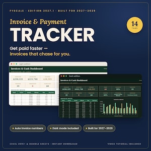Invoice Tracker Spreadsheet 2027, Payment Tracker, Accounts Receivable, Overdue Invoice Log, Google Sheets Excel