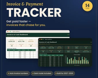 Invoice Tracker Spreadsheet 2027, Payment Tracker, Accounts Receivable, Overdue Invoice Log, Google Sheets Excel