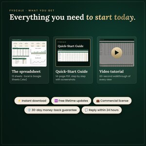 What you get: the small business bookkeeping spreadsheet (.xlsx for Excel and Google Sheets), a step-by-step Quick-Start Guide PDF and a video tutorial, instant download