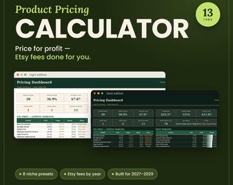 Pricing Calculator Spreadsheet, Handmade Pricing, Etsy Fee Calculator, Profit Margin, Craft Business, Google Sheets Excel