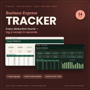 Business Expense Tracker Spreadsheet 2027, Tax Deduction Tracker, Receipt Log, Mileage Log, Google Sheets Excel