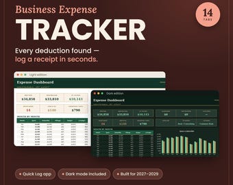 Business Expense Tracker Spreadsheet 2027, Tax Deduction Tracker, Receipt Log, Mileage Log, Google Sheets Excel