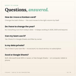 Task tracker spreadsheet FAQ: How do I move a Kanban card? Do I have to change the year?