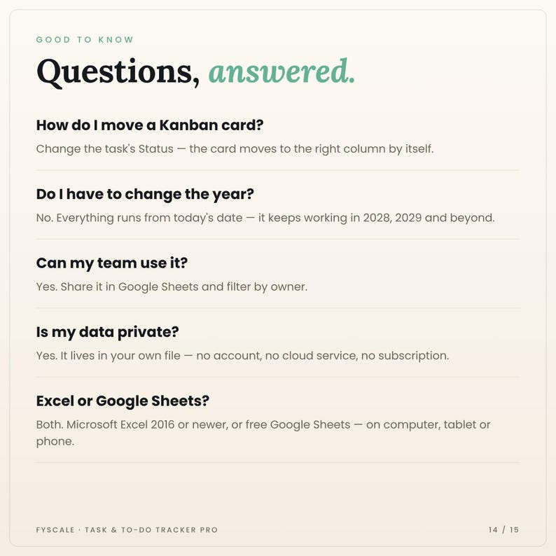 Task tracker spreadsheet FAQ: How do I move a Kanban card? Do I have to change the year?