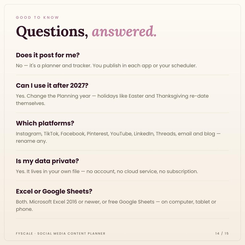 Social media content planner FAQ: Does it post for me? Can I use it after 2027?