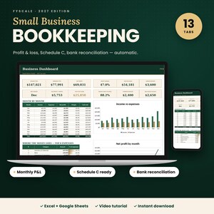 Small Business Bookkeeping Spreadsheet 2027, Income Expense Tracker, Profit Loss, Google Sheets Excel Template
