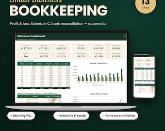 Small Business Bookkeeping Spreadsheet 2027, Income Expense Tracker, Profit Loss, Google Sheets Excel Template