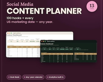 Social Media Planner 2027, Content Calendar Template, Content Planner, Instagram TikTok, Google Sheets Excel