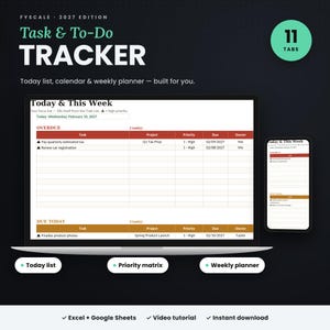 Task Tracker Spreadsheet 2027, To Do List Google Sheets, Project Management, Weekly Planner, Excel Template