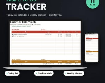 Task Tracker Spreadsheet 2027, To Do List Google Sheets, Project Management, Weekly Planner, Excel Template