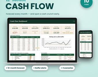 12-Month Cash Flow Forecast Spreadsheet 2027, Business Budget Planner, Cash Flow Template, Google Sheets Excel