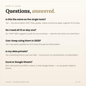 Small business spreadsheet bundle FAQ: Is this the same as the single tools? Do I need all 12 on day one?