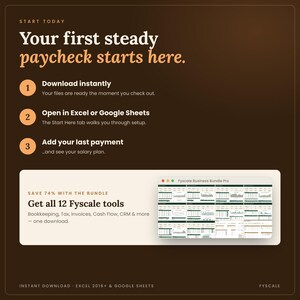 Instant download freelance income tracker spreadsheet, start in 10 minutes. Also available in the Fyscale Small Business Spreadsheet Bundle with 12 tools