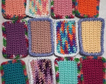 Handmade dish/pan scrubbies, Assorted colors. Lot of 12.