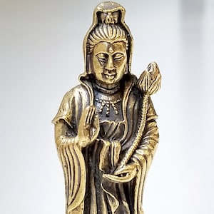 Guanyin (Quan Yin, Kuan Yin/ Kwan Yin) Lotus Bodhisattva Brass Shrine Statue Travel Altar Pocket Deity Meditation Statue Compassion Goddess