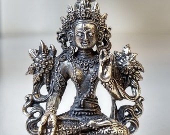 White Tara Brass Statuette Travel Altar Meditation Diety Statue