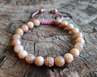 Peach Moonstone Wrist Mala Rosary Bracelet Meditation & Yoga Prayer Beads