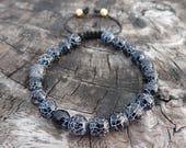 Black Fire Agate Wrist Mala Rosary Bracelet Meditation Yoga Prayer Beads
