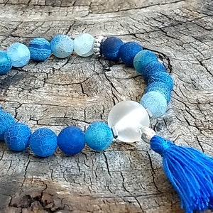 Blauwe Sardonyx-vuuragaat met kristallen armband mala rozenkrans armband meditatie en yoga gebedskralen