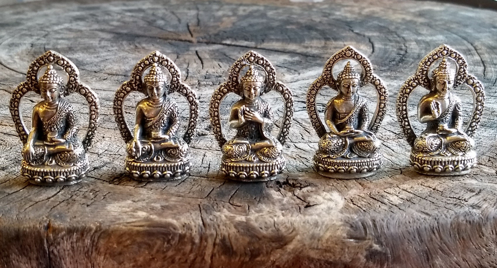 Pancha Buddha Set Brass Statuette Travel Altar Meditation Shrine Statues