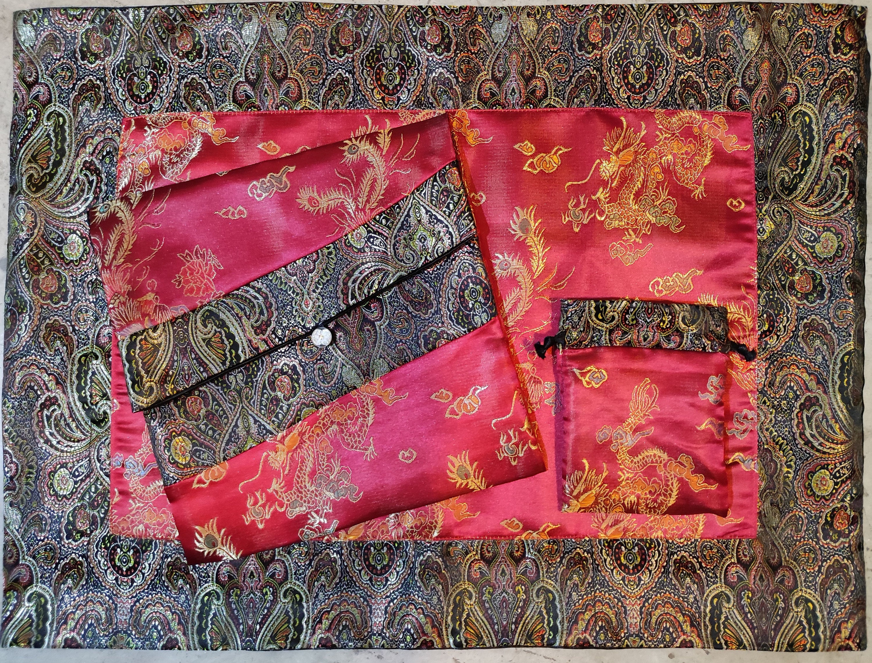 OM POOJA SHOP Silk Altar fabric Cloth (Multicolour, 42 inch X 38 inch)