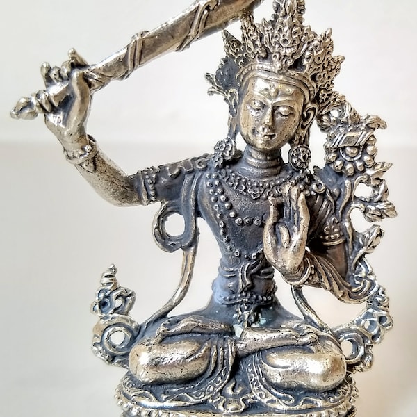 Manjushri Brass Statuette Travel Altar Meditation Diety Shrine Statue