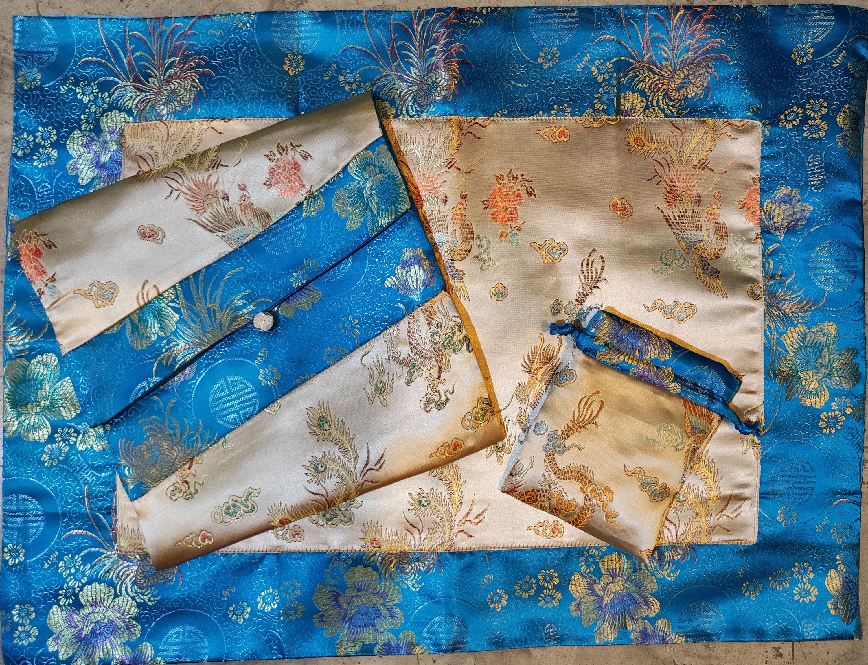 Silk Brocade Sadhana Text Cover Puja Table Cloth and Mala