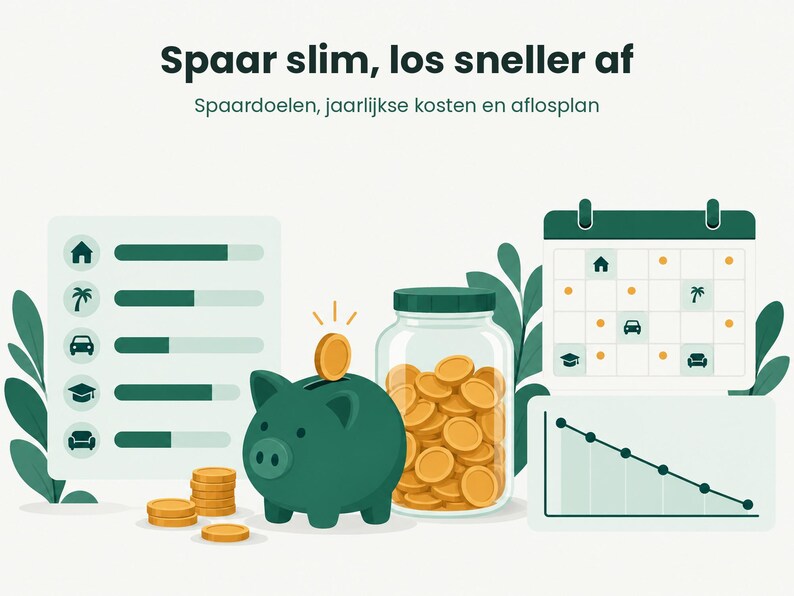 Huishoudboekje Excel Nederlands | Planejador de orçamento com Dashboard, Spaardoelen, Schulden Aflossen e importação de CSV | Download digital imagem 5