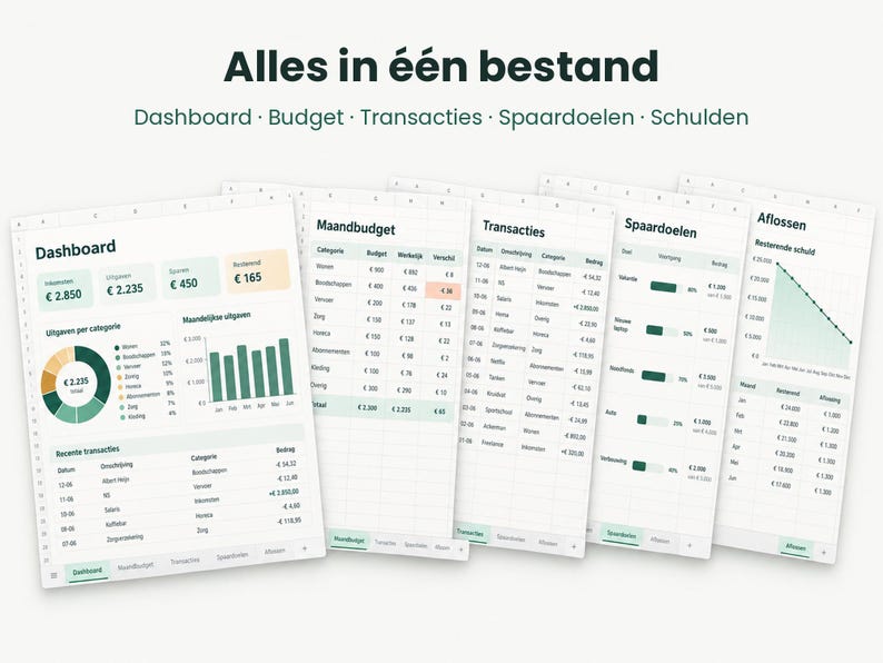 Huishoudboekje Excel Nederlands | Planejador de orçamento com Dashboard, Spaardoelen, Schulden Aflossen e importação de CSV | Download digital imagem 4