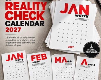 Calendario imprimible divertido de 2027 / Calendario de pared sarcástico / Planificador mensual minimalista / Regalo con humor sin rodeos