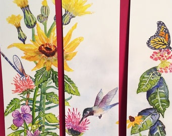 Little Ditty Hummingbird Bookmark, by Michelle Kogan, Enchanting Bookmarks, Gardens, Art & Collectibles, Birds, Children, Lush Watercolor,