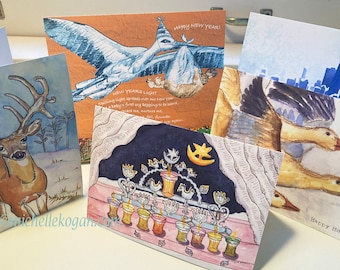 10 or 20  or 30  Greeting Cards, By Michelle Kogan, Your Choice Mix or All the Same, Holiday & Seasonal, Birthday, Hanukkah, Christmas