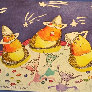 Candy Corn and Friends Halloween Card, door Michelle Kogan, Wenskaart, Children's Art, Pen &Ink, Boo, Kunst en Collectibles, Blank