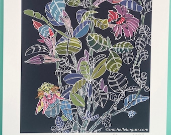 Rosy Maple Moth & Mandevilla Archival Print por Michelle Kogan, Hermosos insectos, Amantes de la naturaleza, Amantes de las flores, Deliciosas acuarelas, Impresión