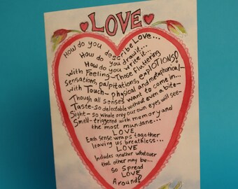 Spread Valentine Love Card, by Michelle Kogan, Love in all senses, For Everyone, Hearts, Fragrant flowers, Blank inside for your words